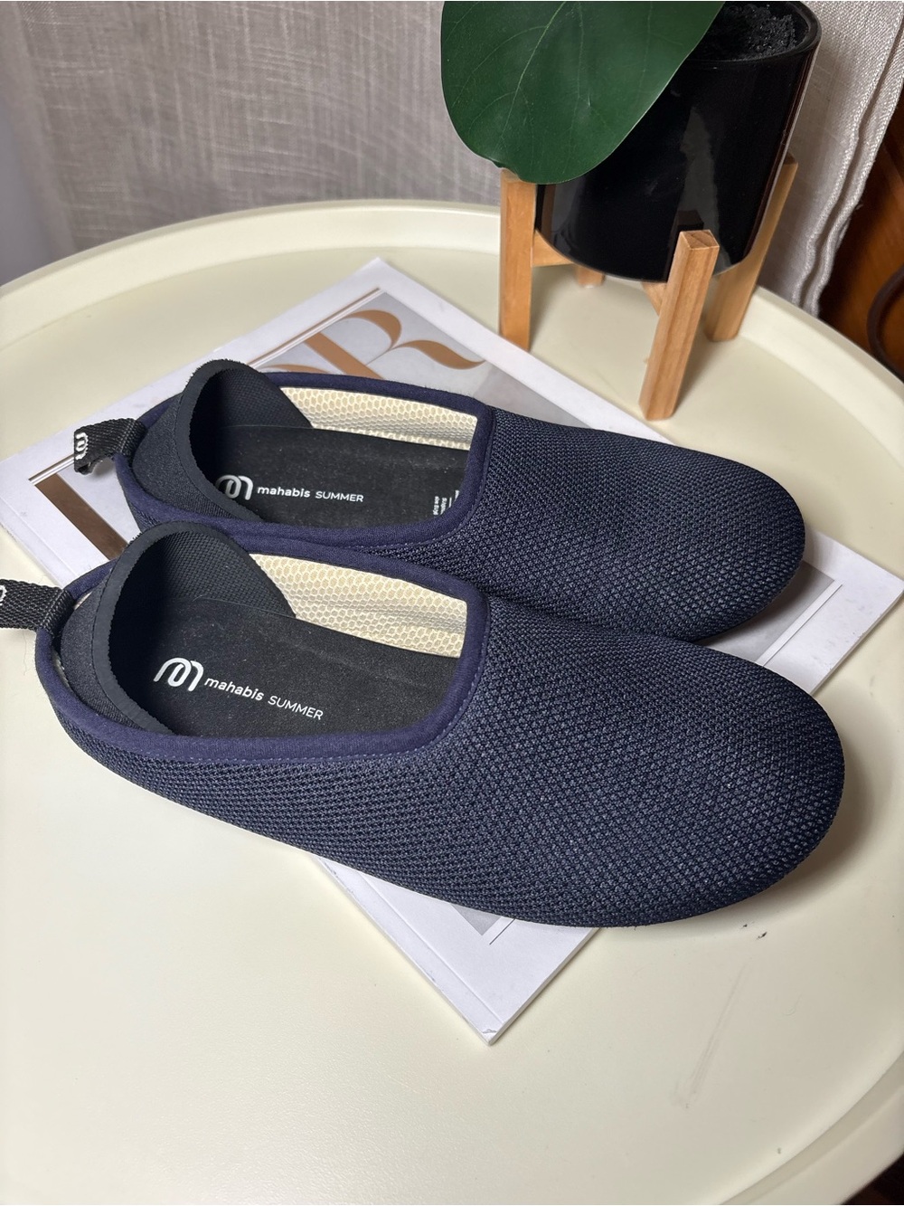 mahabis Summer Knit Slip-Ons in Navy Blue
